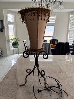 Bombay Brown and Tan Decorative Table Lamp with Beaded Trim